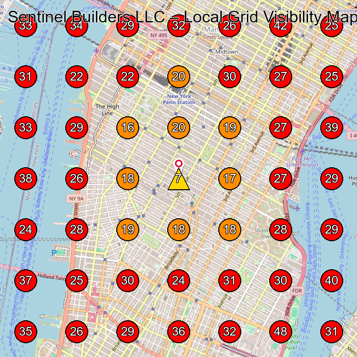 Sentinel Builders LLC GeoGrid visibility map for Construction Company in New York