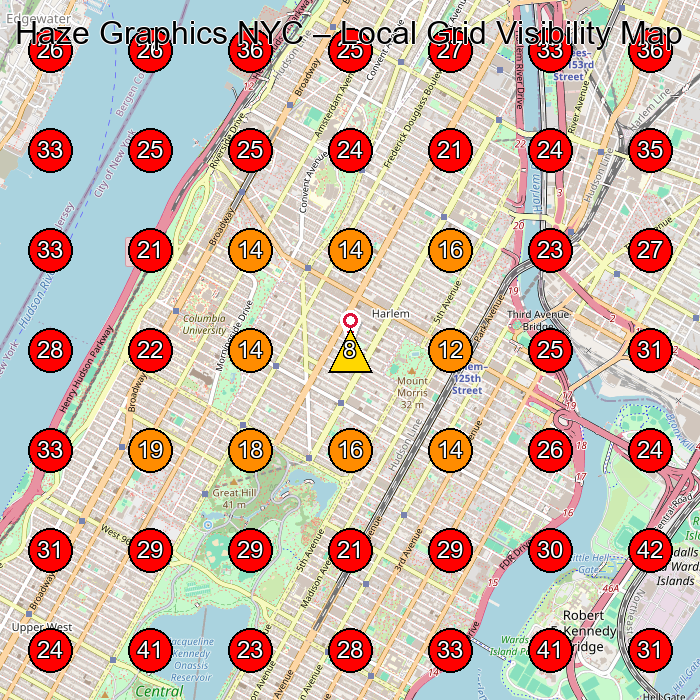 Haze Graphics NYC GeoGrid visibility map for Custom T-Shirt Store in Fairview