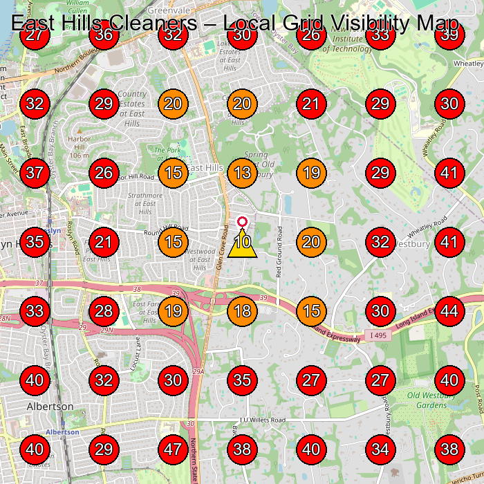 East Hills Cleaners GeoGrid visibility map for Laundry Service in Glen Cove