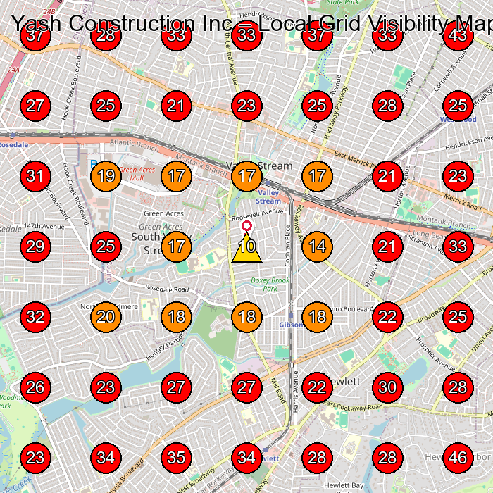 Yash Construction Inc GeoGrid visibility map for Construction Company in Valley Stream
