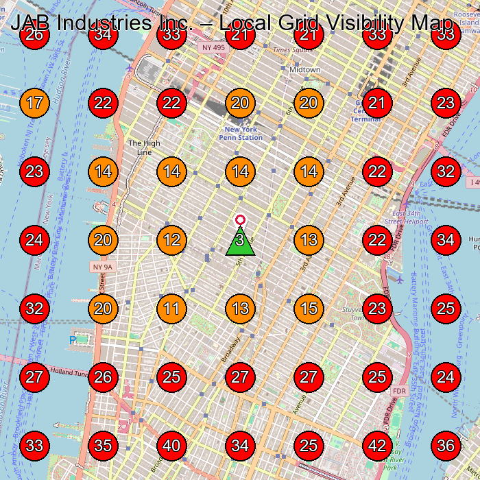 JAB Industries Inc. GeoGrid visibility map for Construction Company in New York