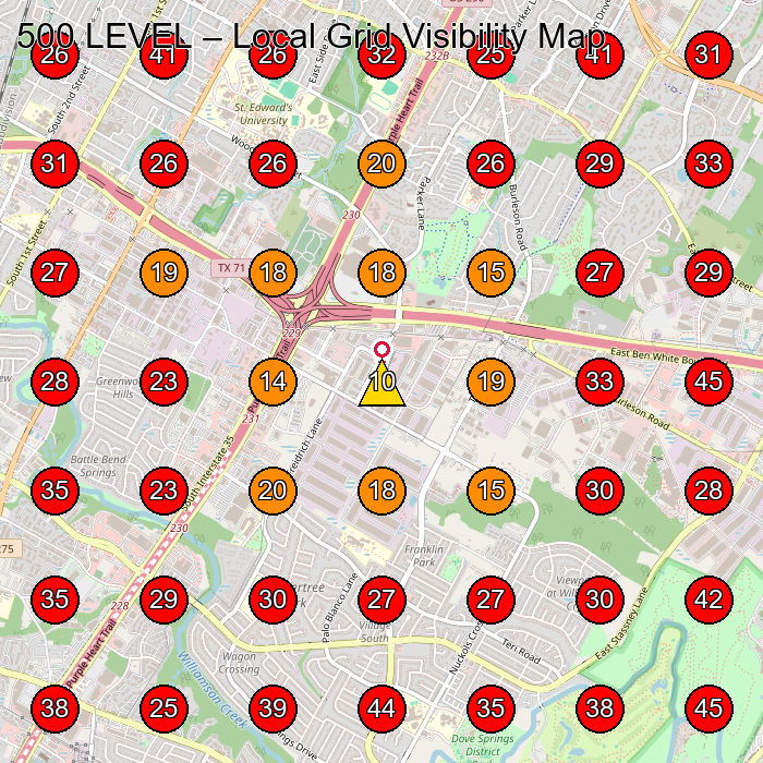500 LEVEL GeoGrid visibility map for Lawn Care Service in Austin