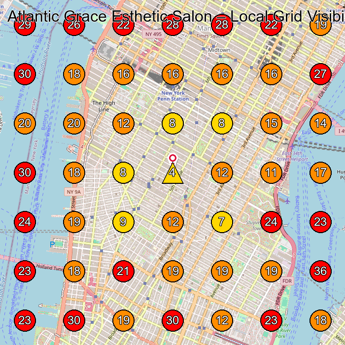 Atlantic Grace Esthetic Salon GeoGrid visibility map for Beauty Salon in New York