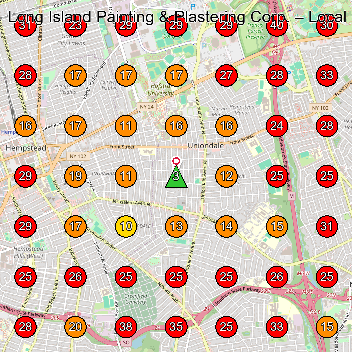 Long Island Painting & Plastering Corp. GeoGrid visibility map for General Contractor in Levittown