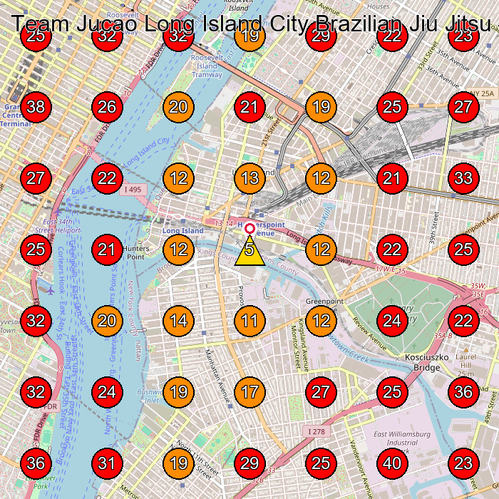 Team Jucao Long Island City Brazilian Jiu Jitsu GeoGrid visibility map for Martial Arts School in Queens