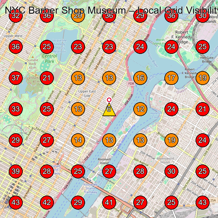 NYC Barber Shop Museum GeoGrid visibility map for Barber Shop in New York