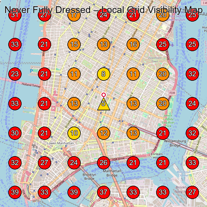 Never Fully Dressed GeoGrid visibility map for Women'S Clothing Store in New York