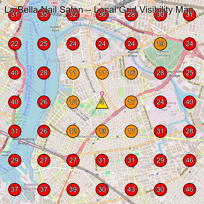 La Bella Nail Salon GeoGrid visibility map for Nail Salon in Brooklyn