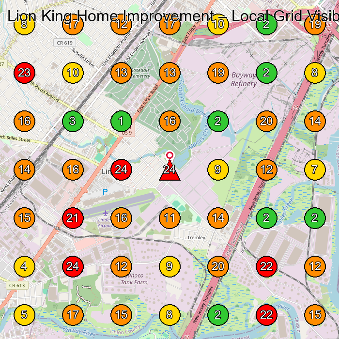 Lion King Home Improvement Contractor GeoGrid ranking map for Whitestone NY