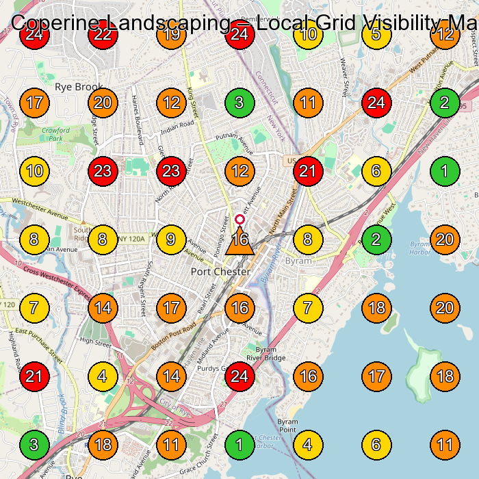 Coperine Landscaping Landscaper GeoGrid ranking map for Port Chester NY