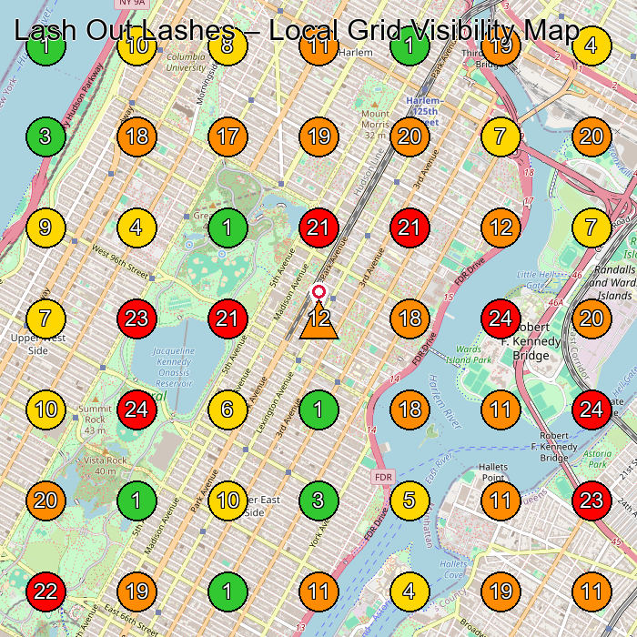 Lash Out Lashes Beauty Salon GeoGrid ranking map for New York NY