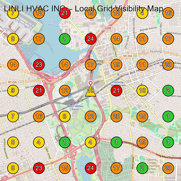 LINLI HVAC INC Air Conditioning Contractor GeoGrid ranking map for Queens NY