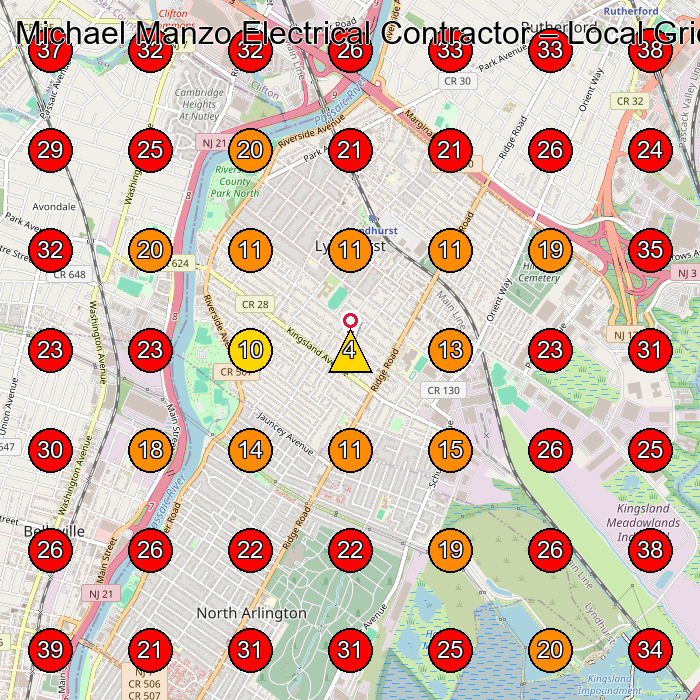 Michael Manzo Electrical Contractor GeoGrid visibility map for Electrician in Lyndhurst