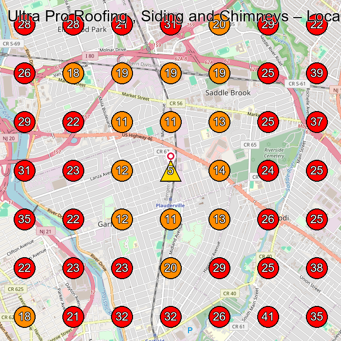 Ultra Pro Roofing , Siding and Chimneys GeoGrid visibility map for Roofing Contractor in Garfield
