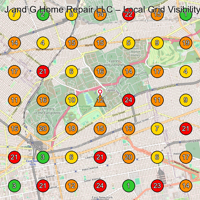 J and G Home Repair LLC Construction Company GeoGrid ranking map for None