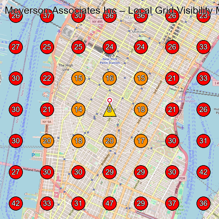 Meyerson Associates Inc GeoGrid visibility map for Security Guard Service in New York