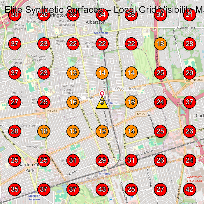 Elite Synthetic Surfaces GeoGrid visibility map for Landscaper in New Hyde Park