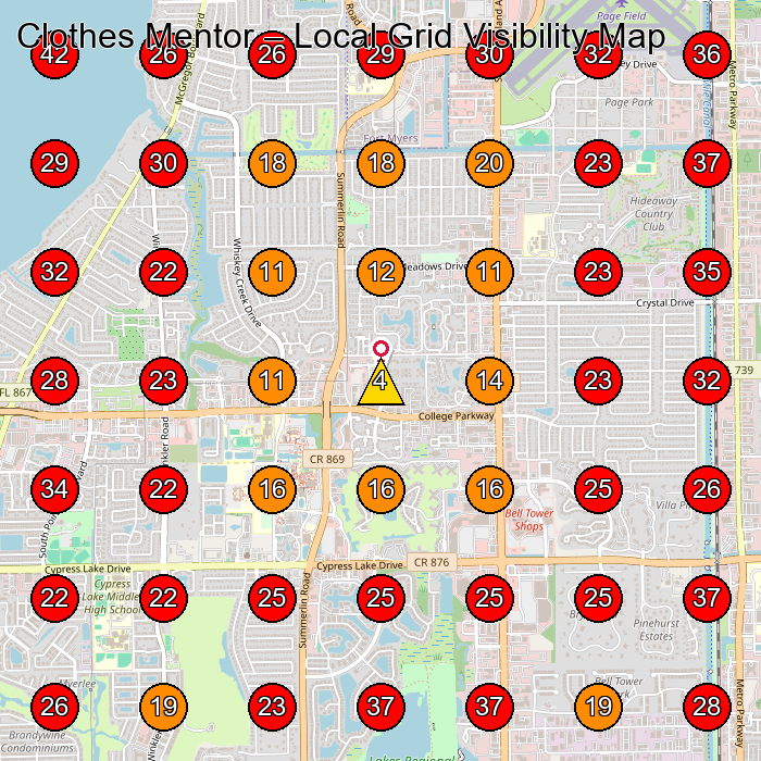 Clothes Mentor GeoGrid visibility map for Clothing Store in 6900 Daniels Pkwy Unit A-14