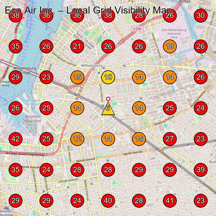 Eco Air Inc. GeoGrid visibility map for Hvac Contractor in Brooklyn