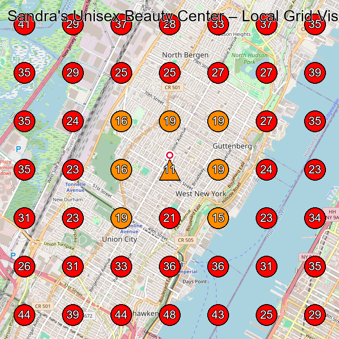 Sandra's Unisex Beauty Center GeoGrid visibility map for Beauty Salon in Secaucus