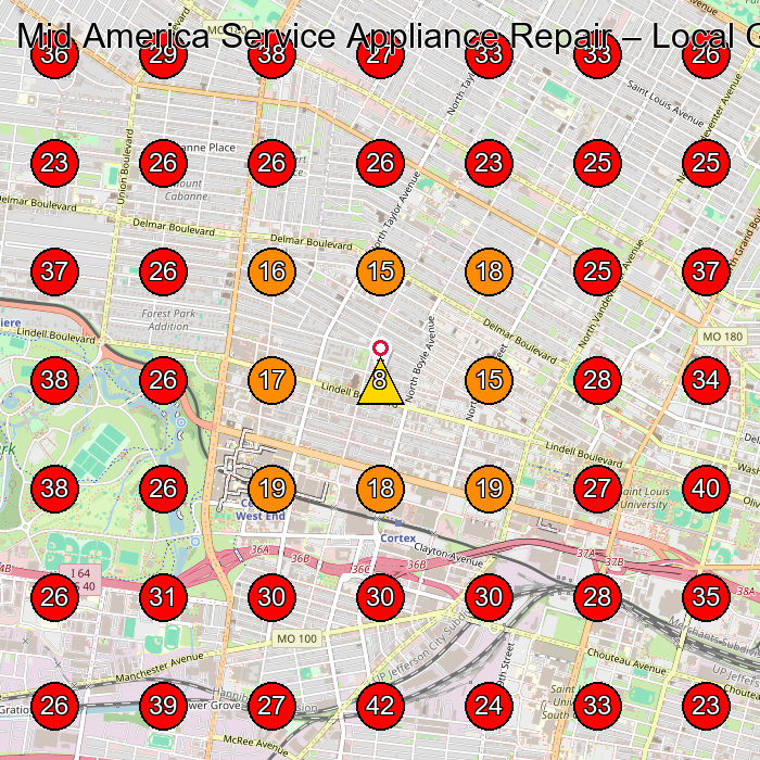 Mid America Service Appliance Repair GeoGrid visibility map for Appliance Repair Service in None