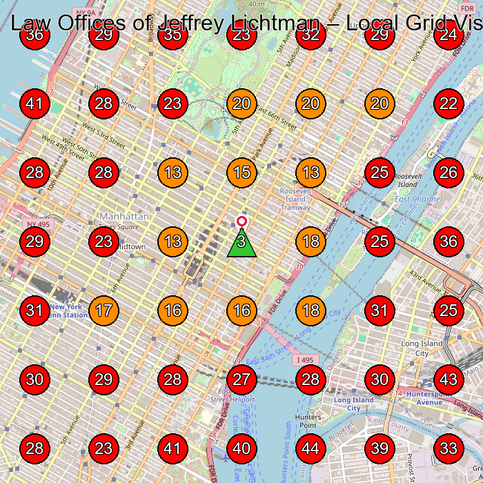 Law Offices of Jeffrey Lichtman GeoGrid visibility map for Criminal Justice Attorney in 909 3rd Avenue