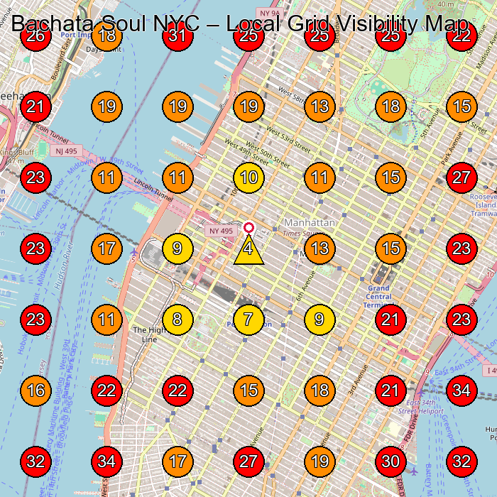 Bachata Soul NYC GeoGrid visibility map for Dance School in New York