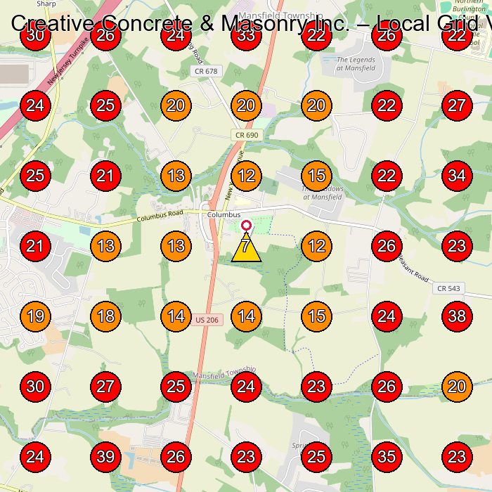 Creative Concrete & Masonry Inc. GeoGrid visibility map for Masonry Contractor in None
