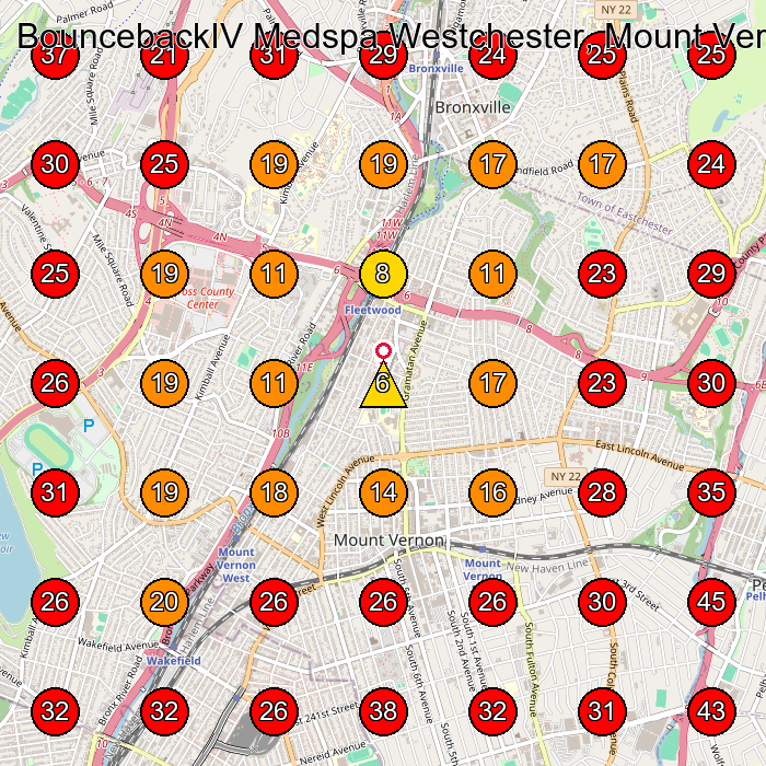 BouncebackIV Medspa Westchester, Mount Vernon, NY GeoGrid visibility map for Skin Care Clinic in Mt Vernon