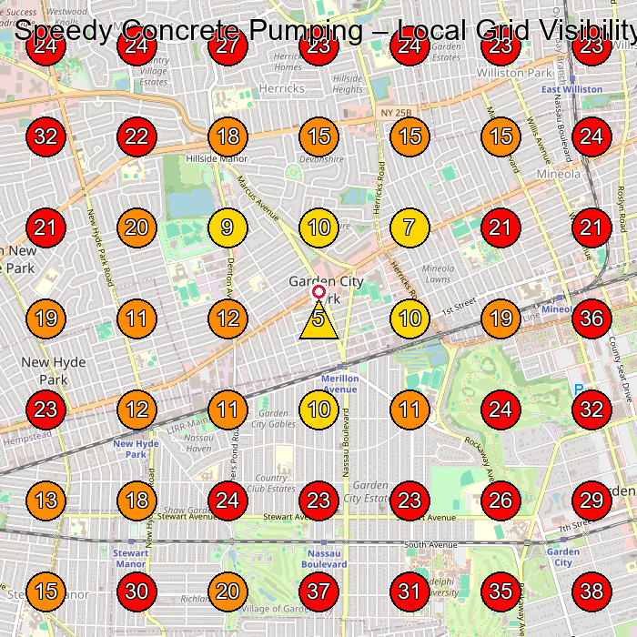 Speedy Concrete Pumping GeoGrid visibility map for Concrete Contractor in Mineola