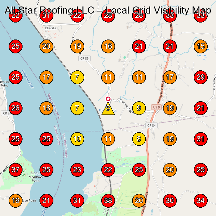 All Star Roofing LLC GeoGrid visibility map for Roofing Contractor in Kingston