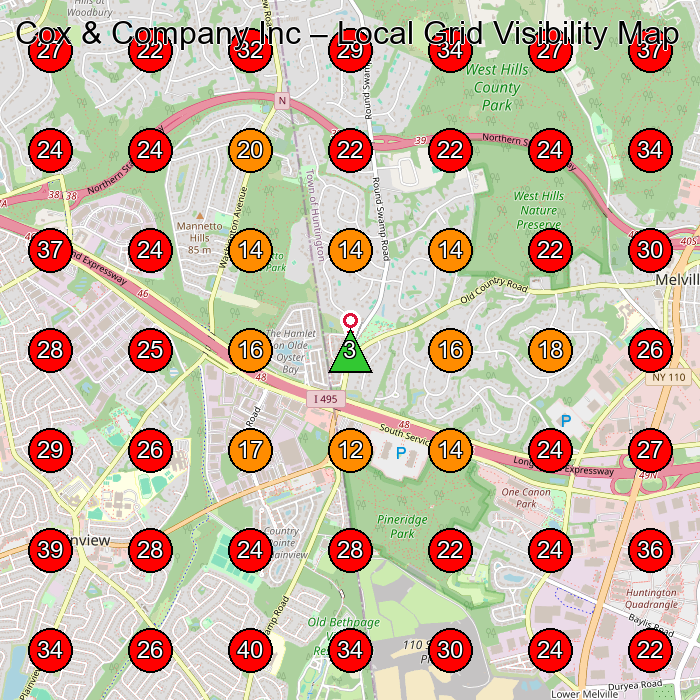 Cox & Company Inc GeoGrid visibility map for Manufacturer in Old Bethpage