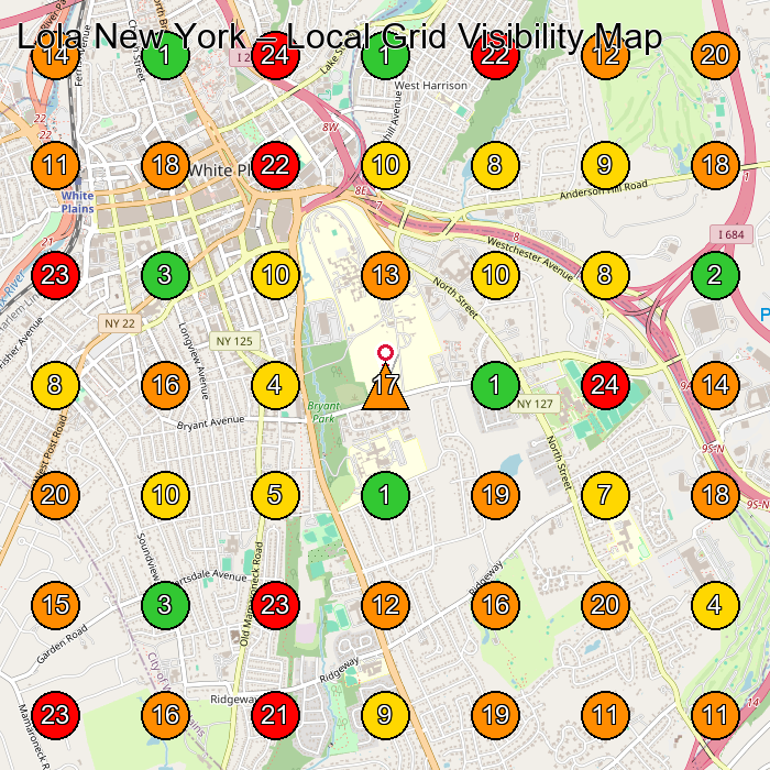 Lola New York Clothing Store GeoGrid ranking map for White Plains NY