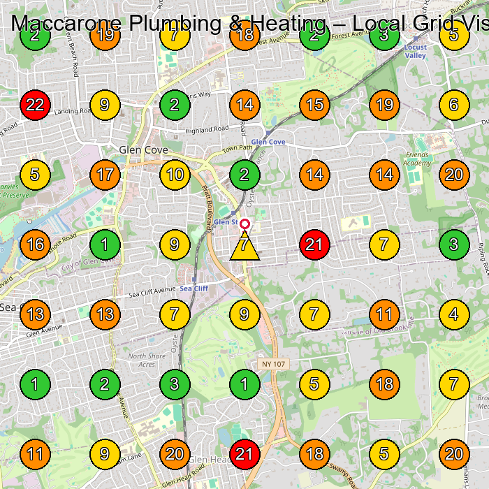 Maccarone Plumbing & Heating Plumber GeoGrid ranking map for Glen Cove NY
