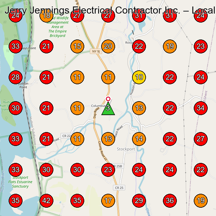 Jerry Jennings Electrical Contractor,Inc. GeoGrid visibility map for Swimming Pool Contractor in Hudson
