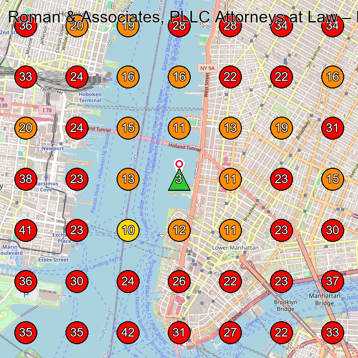 Roman & Associates, PLLC Attorneys at Law GeoGrid visibility map for Personal Injury Attorney in New York