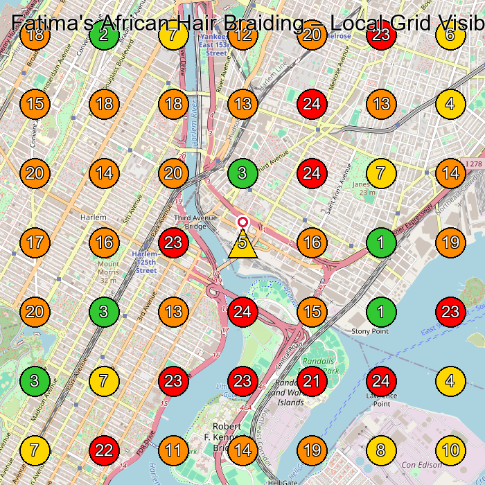 Fatima's African Hair Braiding Hair Salon GeoGrid ranking map for New York NY