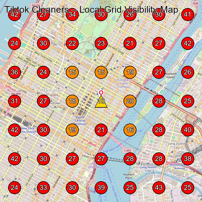 Tiktok Cleaners GeoGrid visibility map for Dry Cleaner in New York