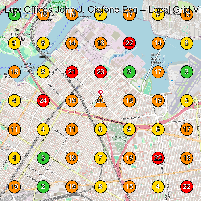 Law Offices John J. Ciafone Esq Lawyer GeoGrid ranking map for Astoria NY