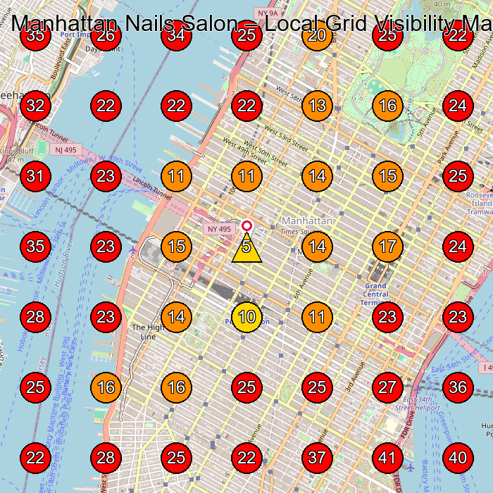 Manhattan Nails Salon GeoGrid visibility map for Nail Salon in New York