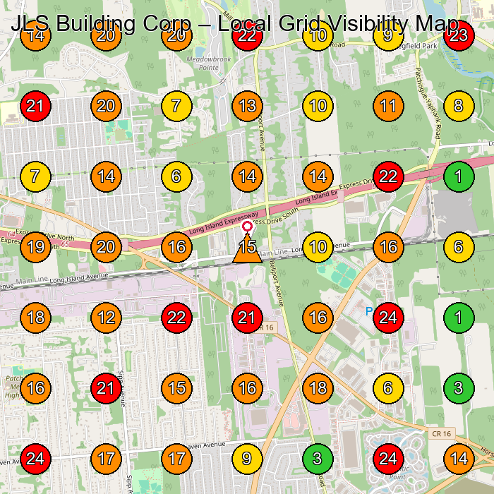 JLS Building Corp Construction Company GeoGrid ranking map for None