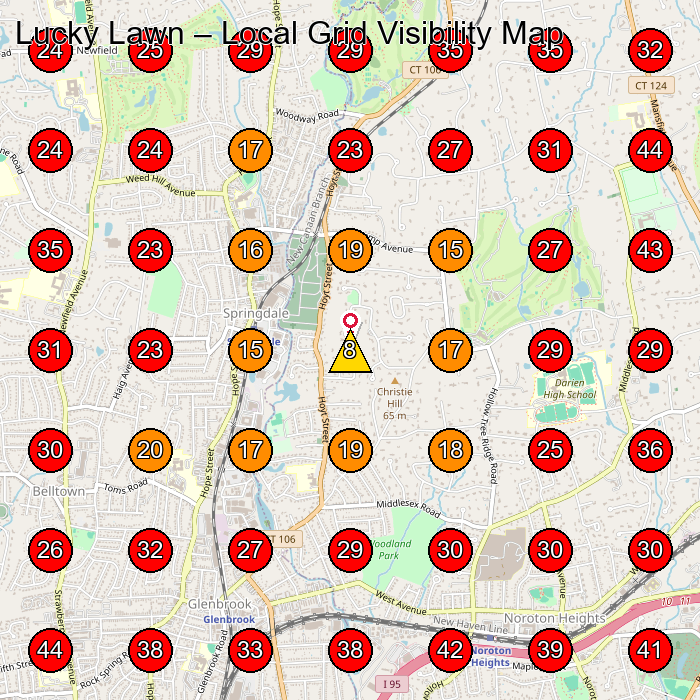 Lucky Lawn GeoGrid visibility map for Lawn Care Service in None