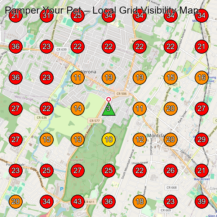 Pamper Your Pet GeoGrid visibility map for Pet Groomer in Caldwell