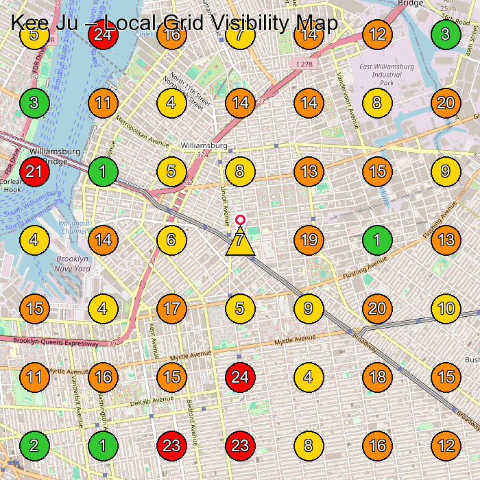 Kee Ju Barber Shop GeoGrid ranking map for Brooklyn NY