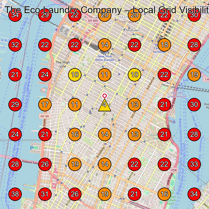 The Eco Laundry Company GeoGrid visibility map for Laundry Service in New York