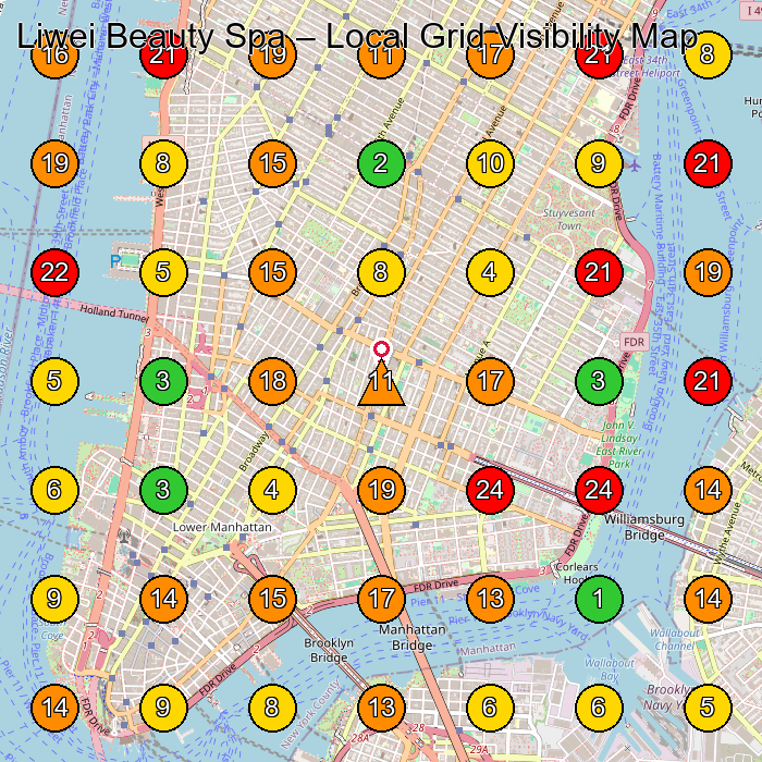 Liwei Beauty Spa Day Spa GeoGrid ranking map for New York NY
