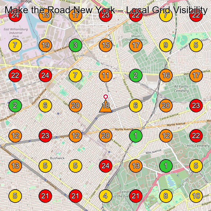 Make the Road New York Non-Profit Organization GeoGrid ranking map for Brooklyn NY