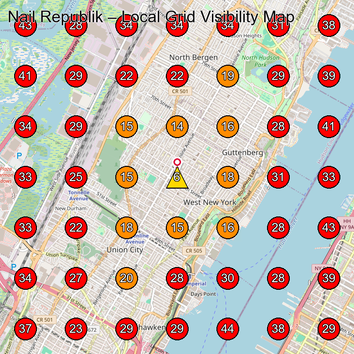 Nail Republik GeoGrid visibility map for Nail Salon in Secaucus