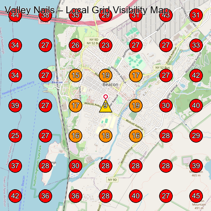 Valley Nails GeoGrid visibility map for Nail Salon in Wappingers Falls