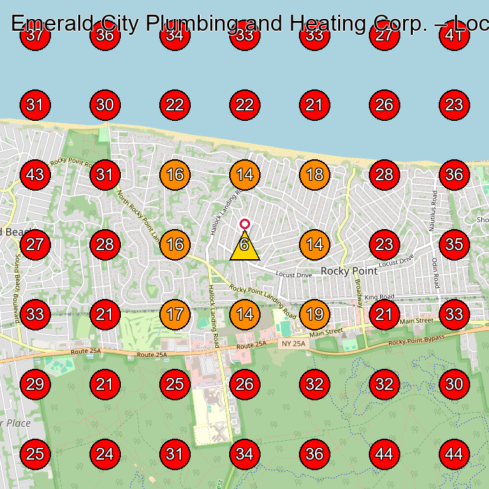 Emerald City Plumbing and Heating Corp. GeoGrid visibility map for Plumber in Miller Place